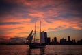 Sailing ship at sunset - South street Seaport - New York Royalty Free Stock Photo