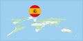 Location of Spain on the world map, marked with Spain flag pin
