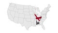 Location State of Alabama on map USA. 3d State Alabama flag map marker location pin. Map of United States of America showing diffe
