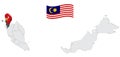 Location of State Kedah on map Malaysia. 3d  State Kedah flag map marker location pin. Quality map with States of Malaysia for you Royalty Free Stock Photo