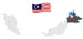 Location of State Sabah on map Malaysia. 3d  State Sabah flag map marker location pin. Quality map with States of Malaysia for you Royalty Free Stock Photo