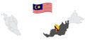 Location of State Sarawak on map Malaysia. 3d  State Sarawak flag map marker location pin. Quality map with States of Malaysia for Royalty Free Stock Photo