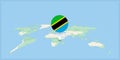 Location of Tanzania on the world map, marked with Tanzania flag pin Royalty Free Stock Photo