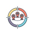 Color illustration icon for Location Targeting, targeting and gps