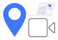 Blue Map Pin, Video Camera Icon, and Analytics Dashboard on Laptop for Data and Location Tracking Royalty Free Stock Photo