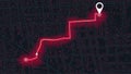 Location tracks dashboard. City street road. City streets and blocks, route distance data, path turns and destination