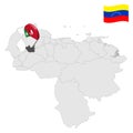 Location Trujillo State on map Venezuela. 3d location sign similar to the flag of Trujillo. Quality map with Regions of the Ve