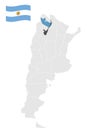 Location of Tucuman on map Argentina. 3d location sign similar to the flag of Tucuman. Quality map with provinces of Argentina