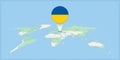 Location of Ukraine on the world map, marked with Ukraine flag pin Royalty Free Stock Photo