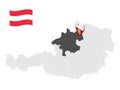 Location of Upper Austria map Austria. 3d location sign similar to the flag of Upper Austria. Quality map with states of Austr