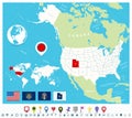 Location of Utah on USA map with flags and map icons