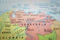 Location Venezuela, Venezuela country on paper map close up view.