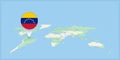 Location of Venezuela on the world map, marked with Venezuela flag pin