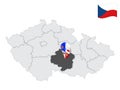 Location Vysocina Region on map Czech Republic. 3d location sign similar to the flag of Vysocina. Quality map with Regions of th