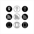 Location, Wifi and phone button icon using basic flat design