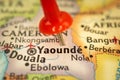 Location Yaounde in Cameroon, map with push pin close-up, travel and journey concept with marker, Africa Royalty Free Stock Photo