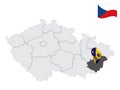 Location Zlin Region on map Czech Republic. 3d location sign similar to the flag of Zlin. Quality map with Regions of the Czech