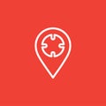 Locator Line Icon On Red Background. Red Flat Style Vector Illustration