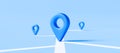 Locator mark of map and location pin or navigation icon sign on blue background with search concept. 3D rendering