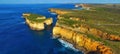 Loch Ard Gorge, Great Ocean Road. Panoramic aerial drone view from Island Arch Lookout Royalty Free Stock Photo