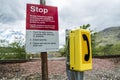 Loch Awe, Argyll , Scotland - May 15 2017 : Sign with instructions how to tresspass the railway