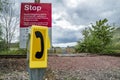 Loch Awe, Argyll , Scotland - May 15 2017 : Sign with instructions how to tresspass the railway