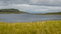 Loch leathan at the Isle of Skye with a dramatic cloudly sky in background, Scotland Royalty Free Stock Photo