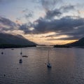 Loch Leven sunset with boats Royalty Free Stock Photo