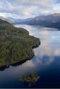 Loch Lomond aerial view at Autumn during sunrise near Tarbet