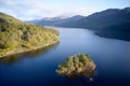 Loch Lomond aerial view at Autumn during sunrise near Tarbet