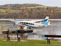 Loch Lomond, Scotland, UK, November 21st 2023, Seaplane moored on water ready for tourists to board
