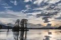 Loch Mallachie Trees and Crannog in Scottish highlands,