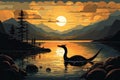 loch ness monster in lake AI generated