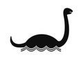 Loch ness monster silhouette in lake on white backgroung. Vector illustration