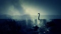 The Loch Ness Monster Swimming in the Lake