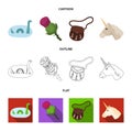 Loch Ness monster, thistle flower, unicorn, sporan. Scotland country set collection icons in cartoon,outline,flat style