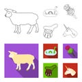 Loch Ness monster, thistle flower, unicorn, sporan. Scotland country set collection icons in outline,flat style vector