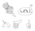 Loch Ness monster, thistle flower, unicorn, sporan. Scotland country set collection icons in outline style vector symbol