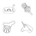 Loch Ness monster, thistle flower, unicorn, sporan. Scotland country set collection icons in outline style vector symbol