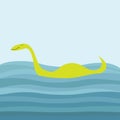 Loch Ness Nessy fictional creature. Dinosaur shape. Water monster. Swimming floating Sea ocean waves. Funny Cute cartoon character
