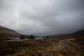 Loch Ossian in Rannoch Moor, Scotland under stormy skies Royalty Free Stock Photo