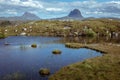 The lochan of Loch an Tuim with the mountains of Canisp and Suilven in the background