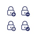 Lock with add sign, minus, security icons