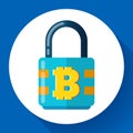 Lock with bitcoin symbol icon, cryptocurrency cyber security concept, private information, vector illustration.