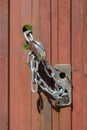 Lock with chain on the door close-up Royalty Free Stock Photo