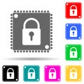 lock on a chip multi color style icon. Simple glyph, flat vector of cyber security icons for ui and ux, website or mobile Royalty Free Stock Photo