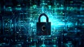 Lock on circuit pattern. Concept of data security and cybersecurity. AI generated Royalty Free Stock Photo