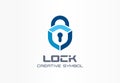 Lock creative symbol concept. Cyber security system, access control, protection abstract business logo. Close padlock