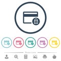 Lock credit card transactions flat color icons in round outlines Royalty Free Stock Photo