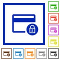 Lock credit card transactions flat framed icons Royalty Free Stock Photo